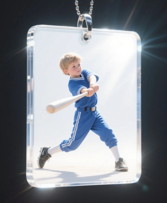 Transparent Acrylic Tag - Young Baseball Player Design